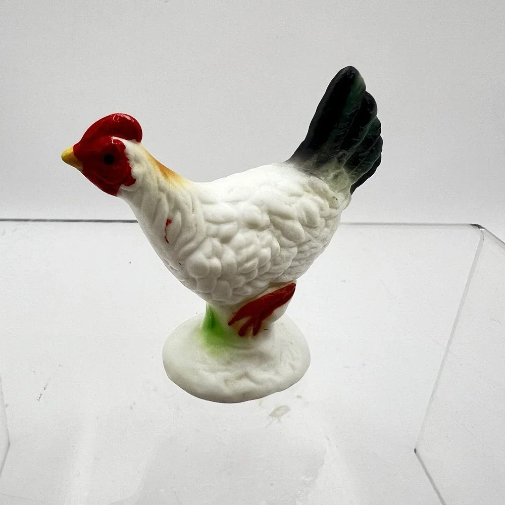 Vtg Porcelain ROOSTER/HEN Chicken Miniature Dollhouse 1:12 Japan 2